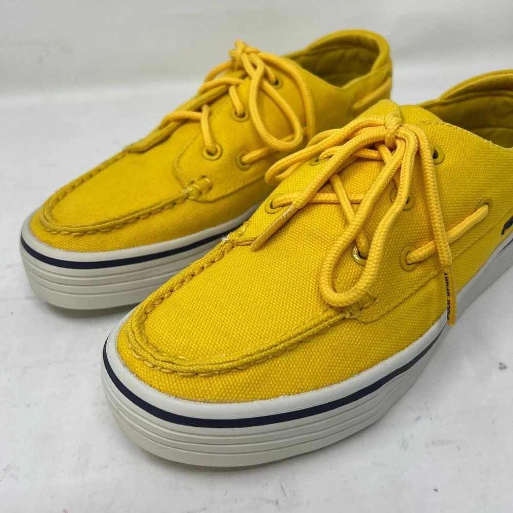 Polo Sport Ralph Lauren Canvas Boat Shoes Yellow &‎ Navy Women's US 8B VTG NEW